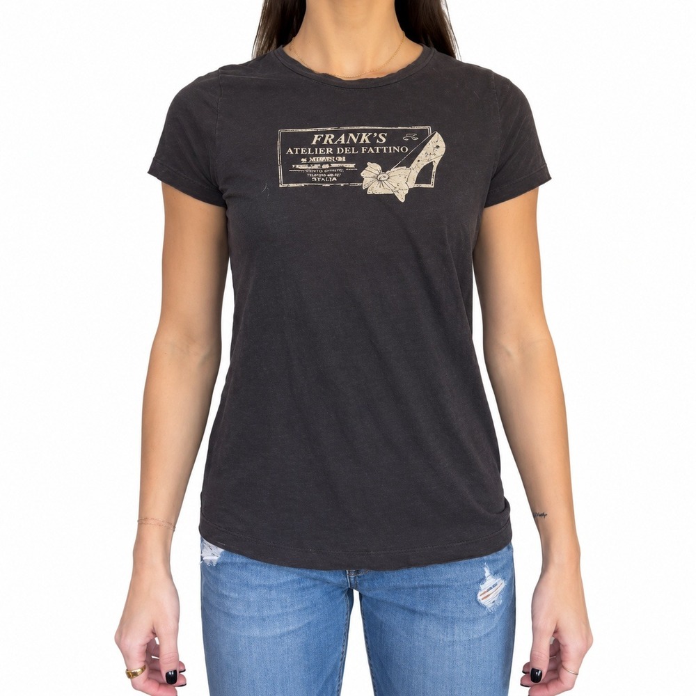 J. Crew Womens Black Slub Cotton Frank's Atelier Italian Graphic Tee